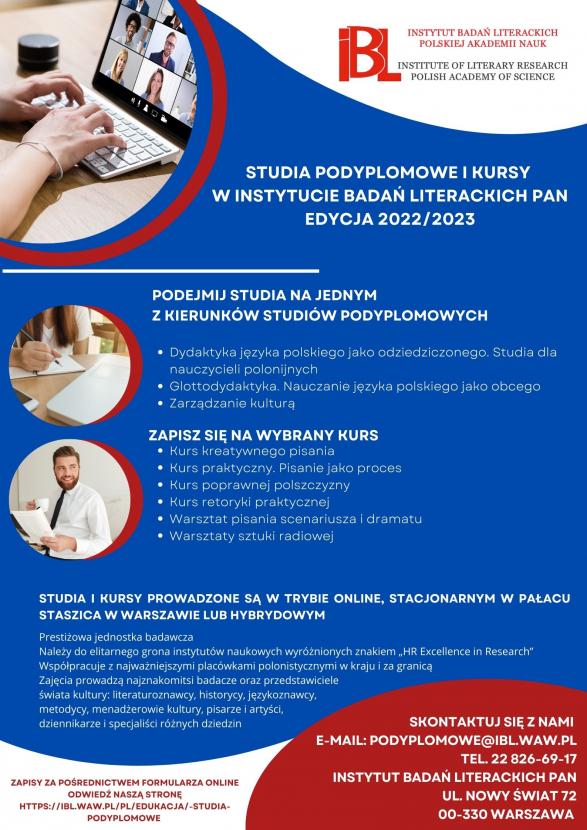 Rekrutacja na studia podyplomowe i kursy IBL PAN - plakat